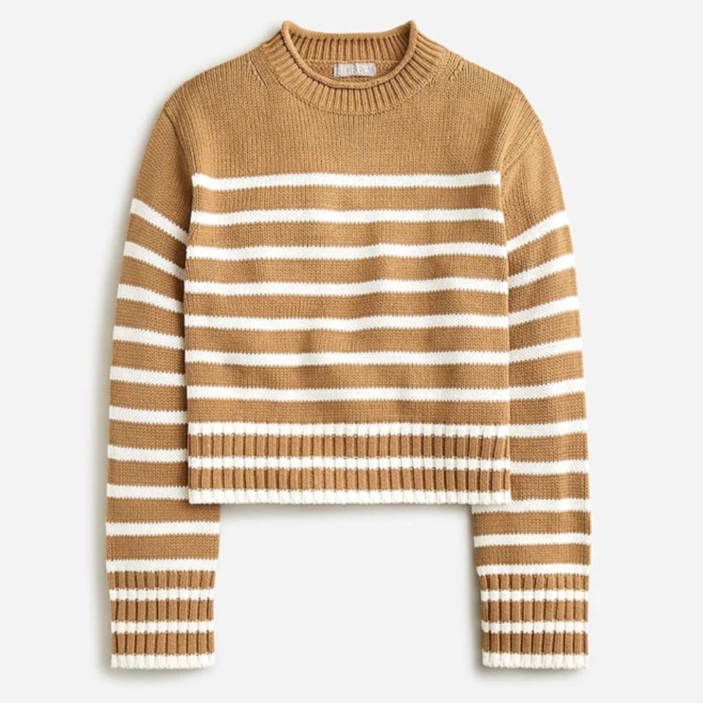 J. Crew Camel and White Striped Cowl Sweater
